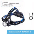 High Power LED Headlamp Fishing Headlight 3 Modes Zoomable Waterproof Super Bright Camping Light Powered by 2x18650 Batteries Oasis Select 2816 No sensor B