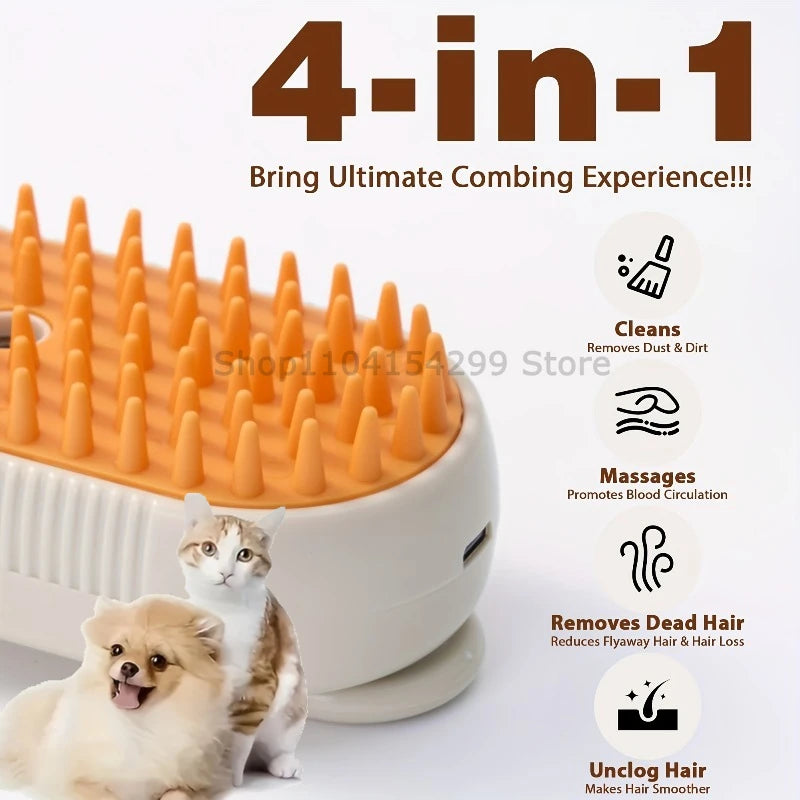 3 in 1 Pet Electric Steam Brush Cat and Dog Cleaning Spray Massage Grooming Comb Retractable Handle Pet Hair Removal BeautyBrush Oasis Select