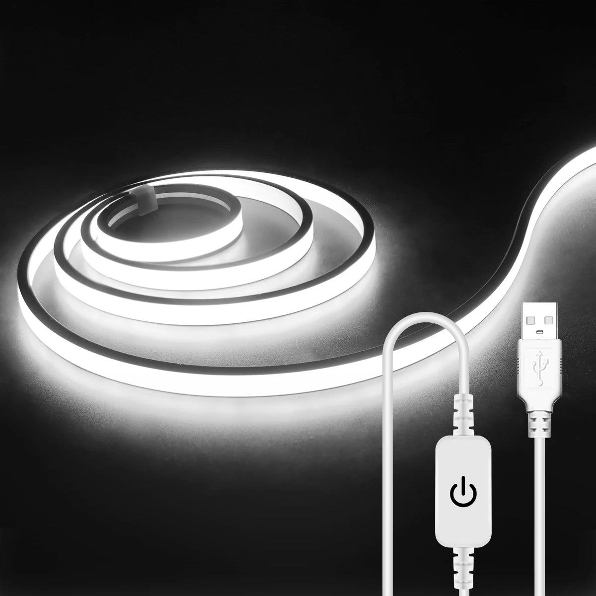 5V USB COB LED Neon Strip Lights 1-5M Waterproof Flexible Neon Tape for Bathroom Cabinet Home Decor Room TV Backlight Oasis Select White 1m