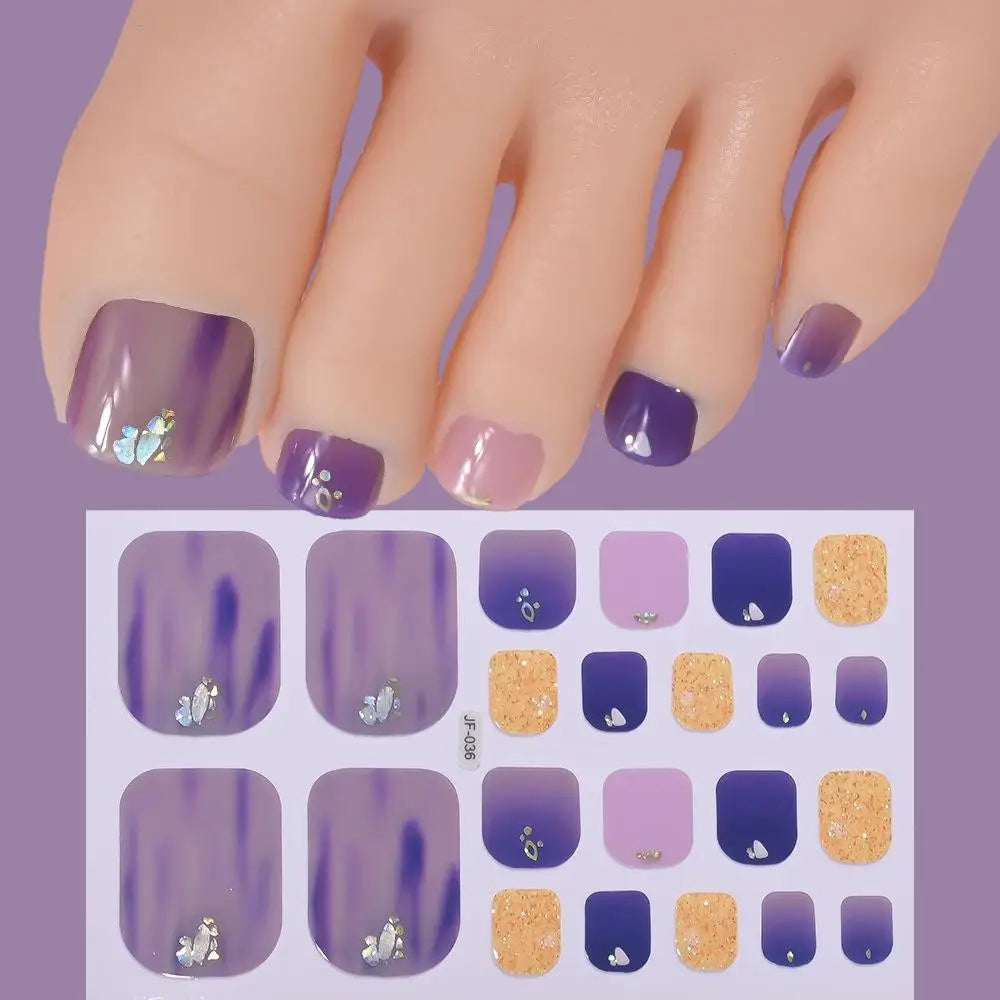 22tips/Sheet Glitter Toenail Stickers Glittering Full Wraps for Summer Pool and Beach for Nail Art and Decorative Nail Decals Oasis Select F