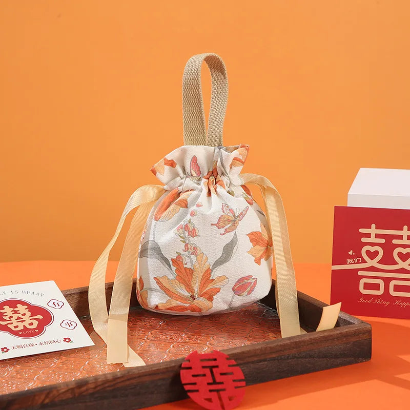 Retro Flower Drawstring Candy Bag | Wedding & Party Gift Pouch