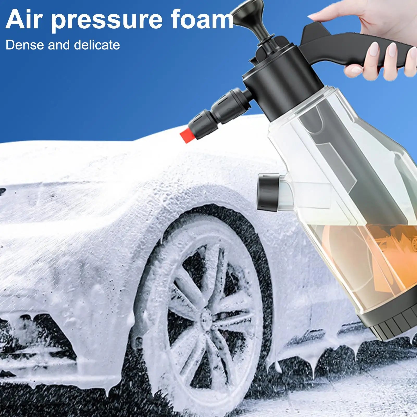 Car Wash Cannon 2L Foam Sprayer Garden Hose Compatible Car Detailing Snow Foam With Side-Opening Lid Anti-Wind For Floor Window Oasis Select