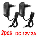 2pcs Power Adapter AC 100-240V Input DC 12V 2A Output Supply Charger Universal Adapter Converter Plug for Camera DVR Router LED Oasis Select European standard