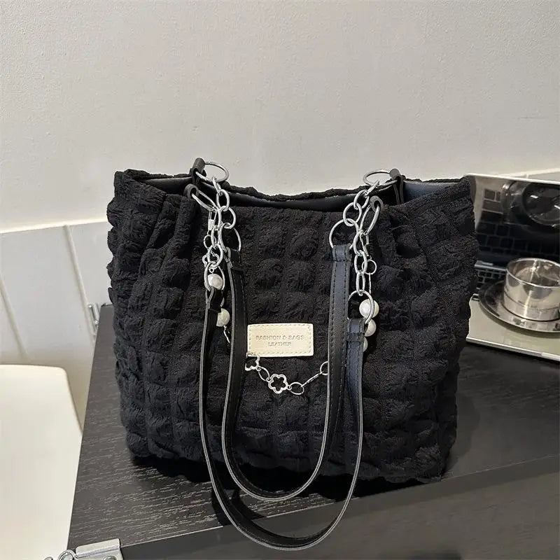 3D Bubble Tote Bag with Pearl Chain | Large Capacity Handbag