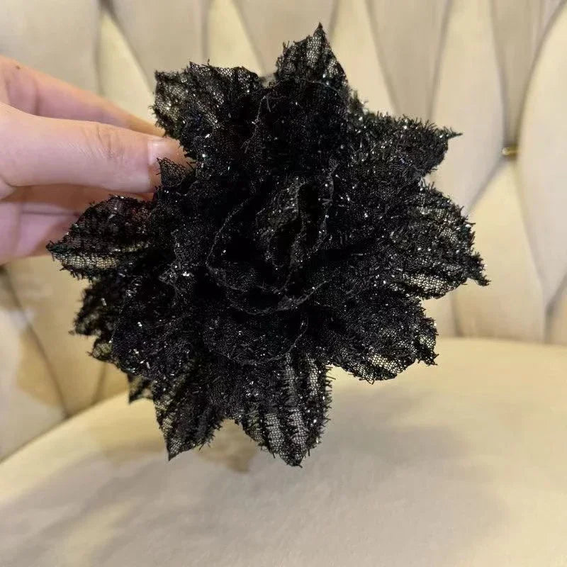 Fashion Black Mesh Flower Hair Clip For Women Shark Ponytail Claw Headdress Temperament Hair Accessories Oasis Select
