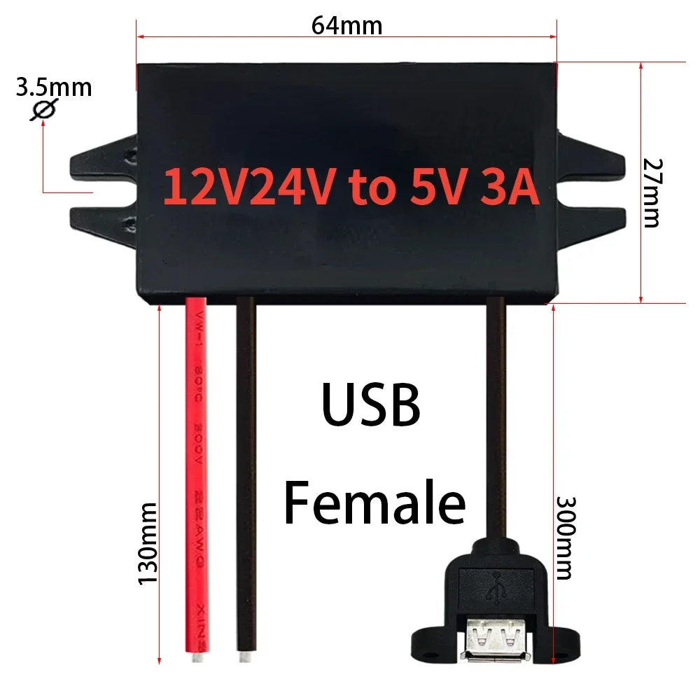 12V24V to 5V 3A Buck DC Step Down Converter Power Supply Module for Adapter Mini Micro USB Car Male Female With Car Charger Oasis Select Single-ear 12V24V 5V3A