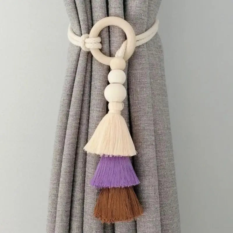 1/2Pcs Tassel Curtain Tie Backs Wooden Bead Curtain Tiebacks,Bohemian Curtain Clasp, Curtain Tiebacks Home Decorative Oasis Select A3
