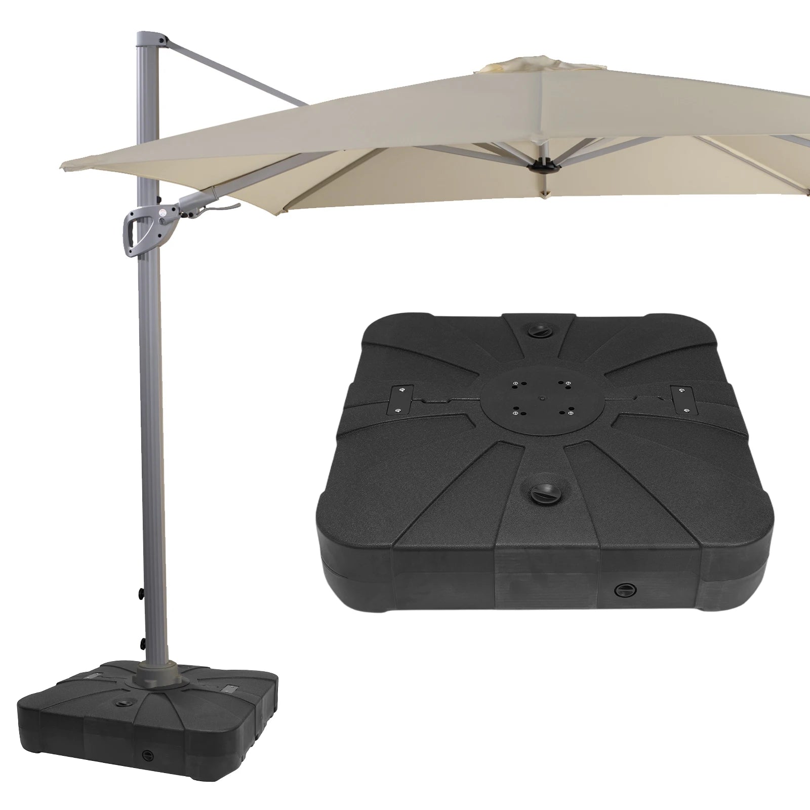 Cantilever Umbrella Base with 4 Wheels Umbrella Stand Patio Umbrella Base 100L Water Tank for Outdoor Patio Umbrellas Accesoory Oasis Select