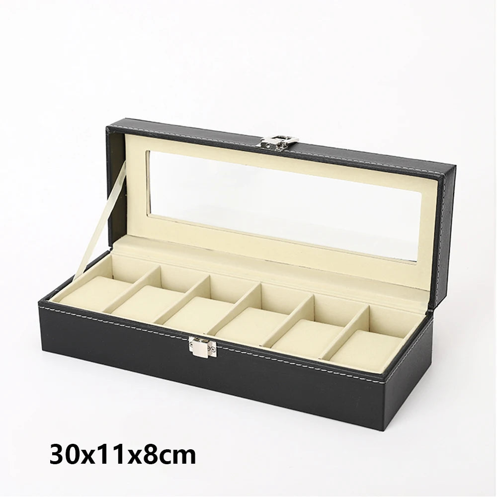 3/6/12 Slot Men Watch Display Case PU Leather Watch Organizer Box Black Watch Bracket Display Box Holiday Gift Wotch Box Oasis Select 6 slot M