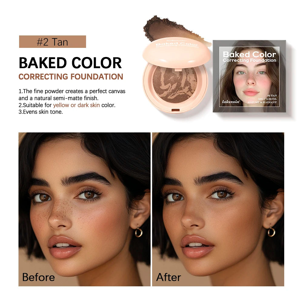 Lakerain Baked Color Correcting Foundation Long-Lasting Slight Covering Power Multi-Functional Setting Powder Facial Makeup Oasis Select