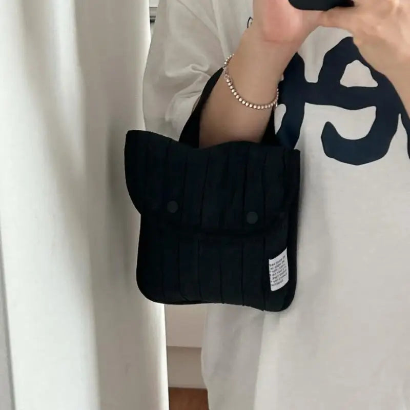 Minimalist Quilted Nylon Mini Bag Portable Small Handbag With Handle Snap Button Closure Casual Pouch For Daily Commute Travel Oasis Select