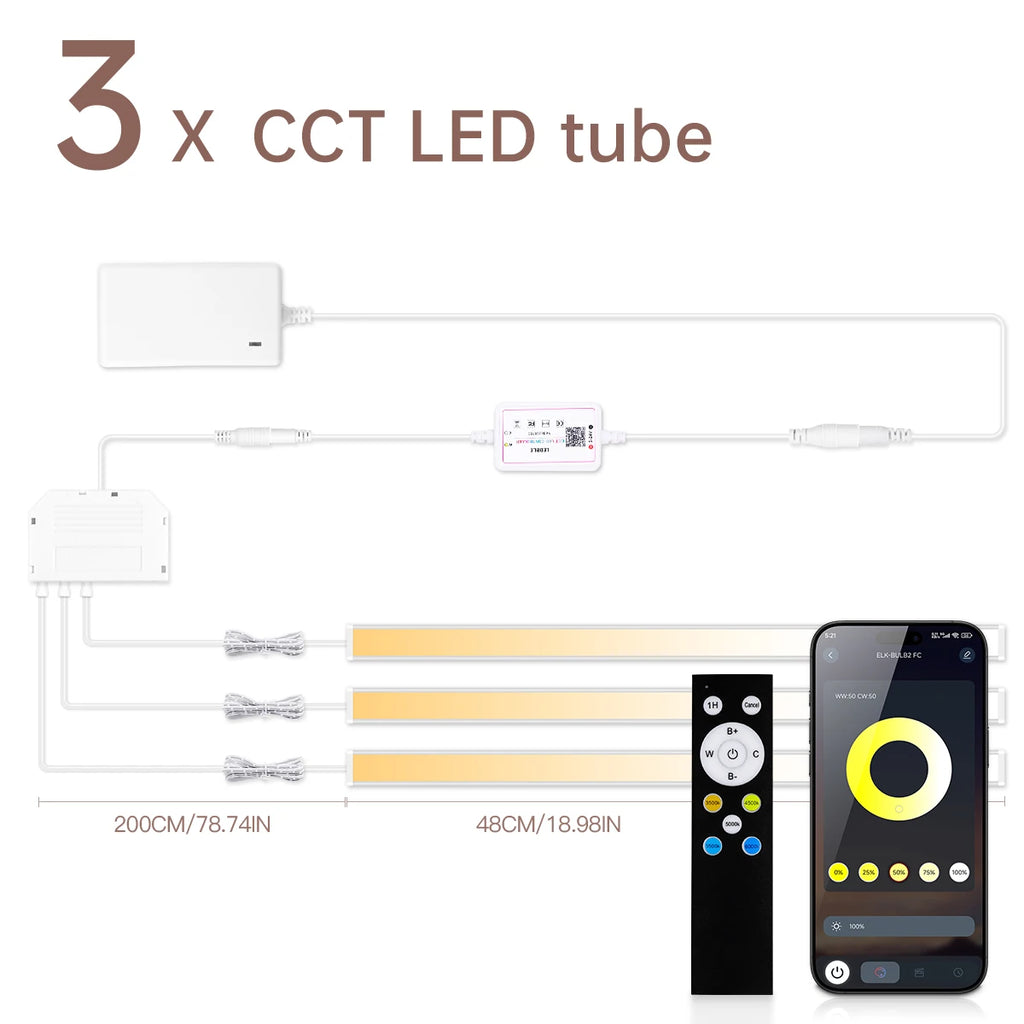 LED Wall Light Tube CCT Adjustable in 6 colors,Remoter/Bluetooth Control Brightness Dimming,Ceiling Acoustic Panel Decor Lightin Oasis Select 3PCS LED Wall Light USA Power Plug 2700K-6500K