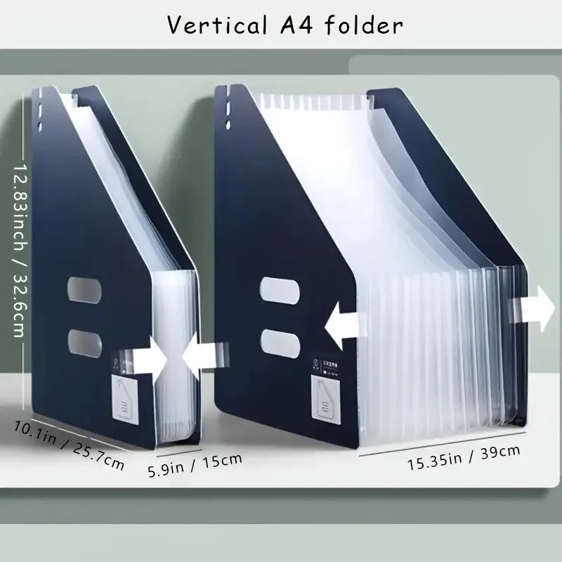 A4 File Organizer Foldable, Desktop Storage Box with Multiple Pockets & Labels, Durable ABS Plastic for Office Home School Oasis Select