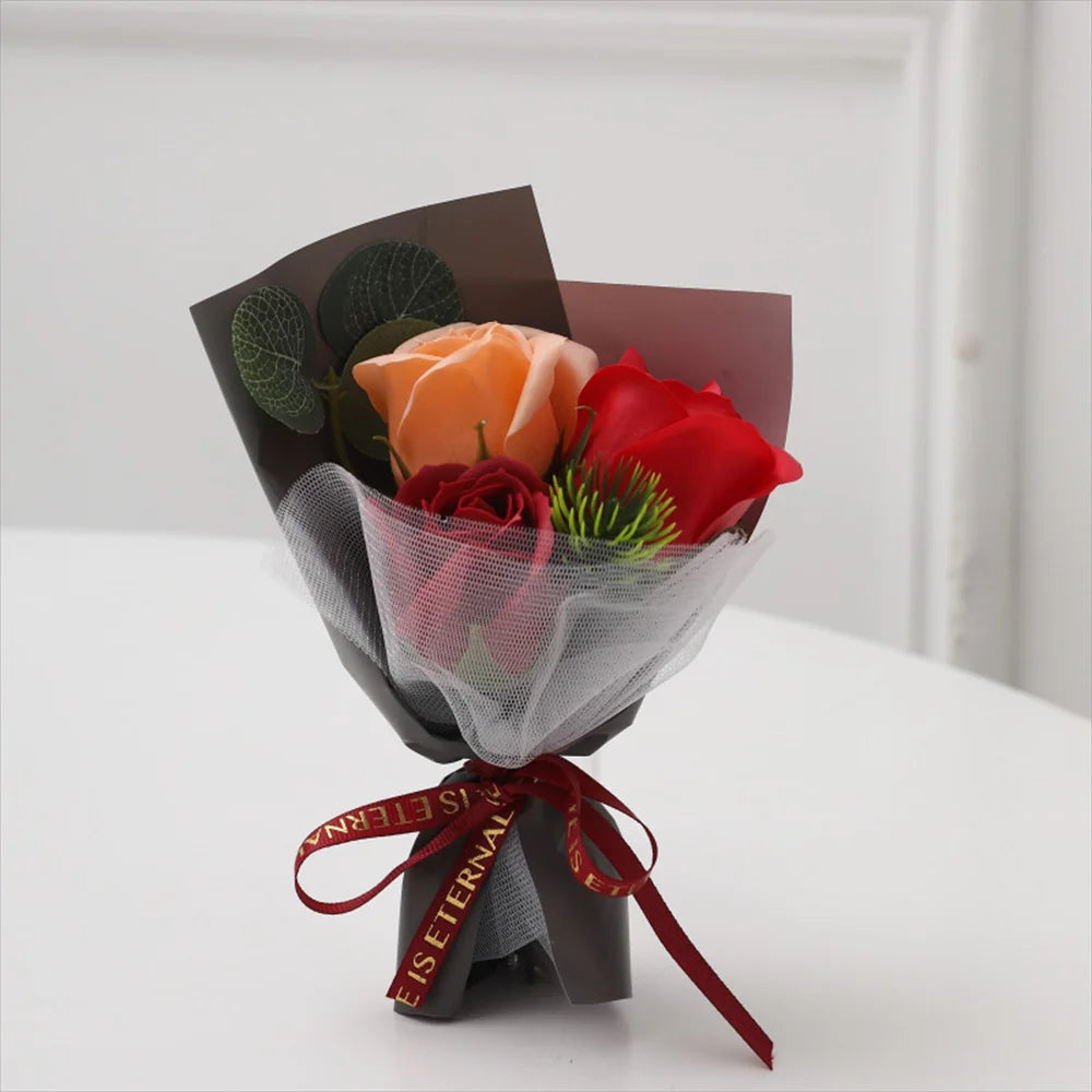 3 Heads Soap Rose Bouquet Valentines Day Gift For Friends Wedding Bouquet Home Decor Rose Flower Bouquet Wedding Party Gift 2024 Oasis Select Dark grey