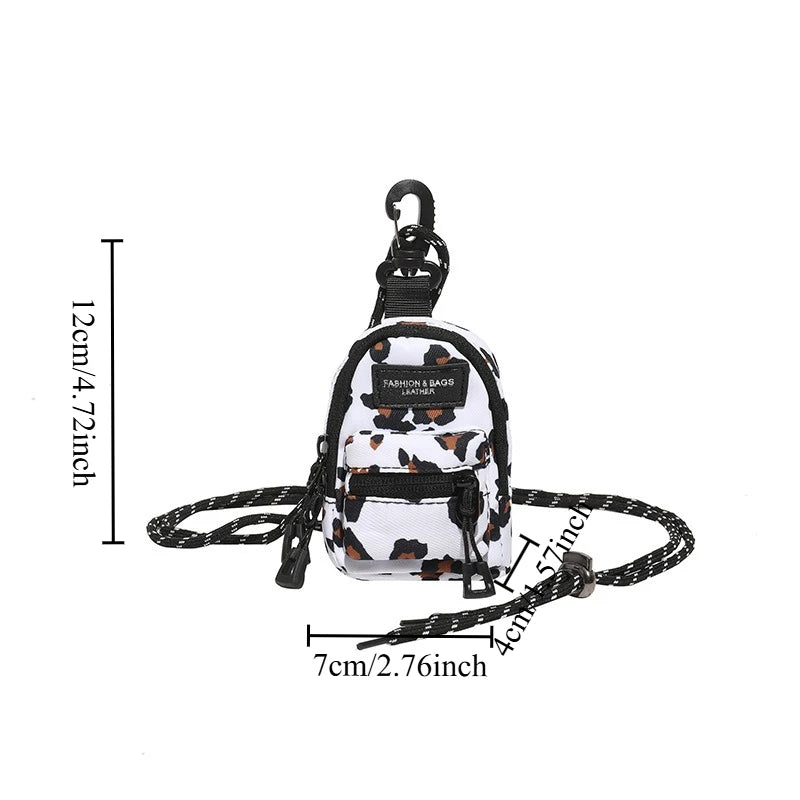 Mini Lipstick Earphones Small Bag Storage Pendant Niche Design Fabric Single Shoulder Crossbody Keychain Oasis Select White leopard print