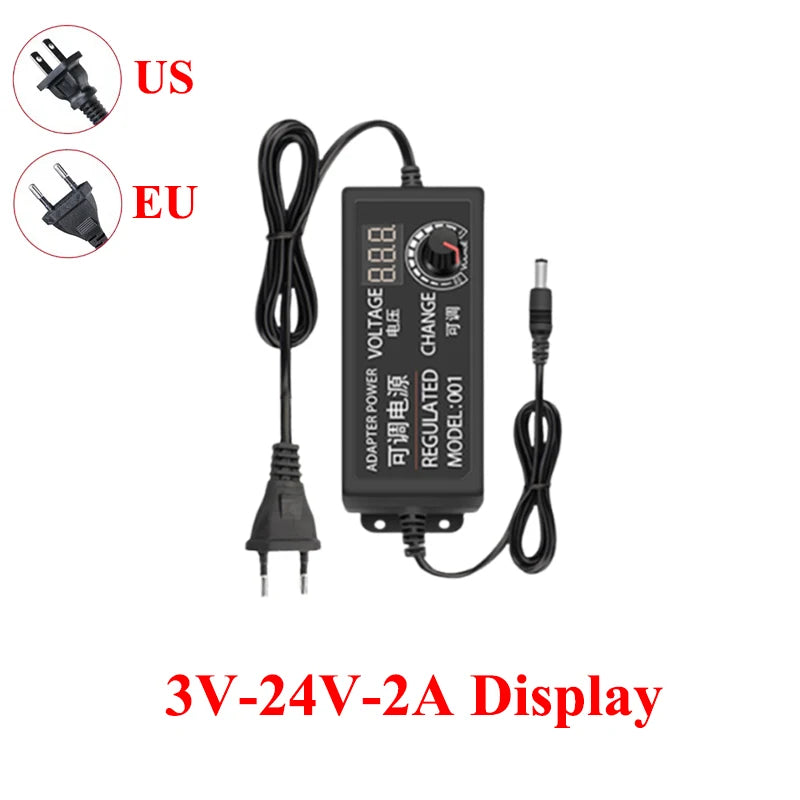 Transfotrmer AC 220V TO DC 12V 24V 5V Adjustable Power Supply Adapter DC 3V-24V Transformers AC 220 V To 12 24 V With 8PCS Plug Oasis Select 3V-24V-2A Display US Plug
