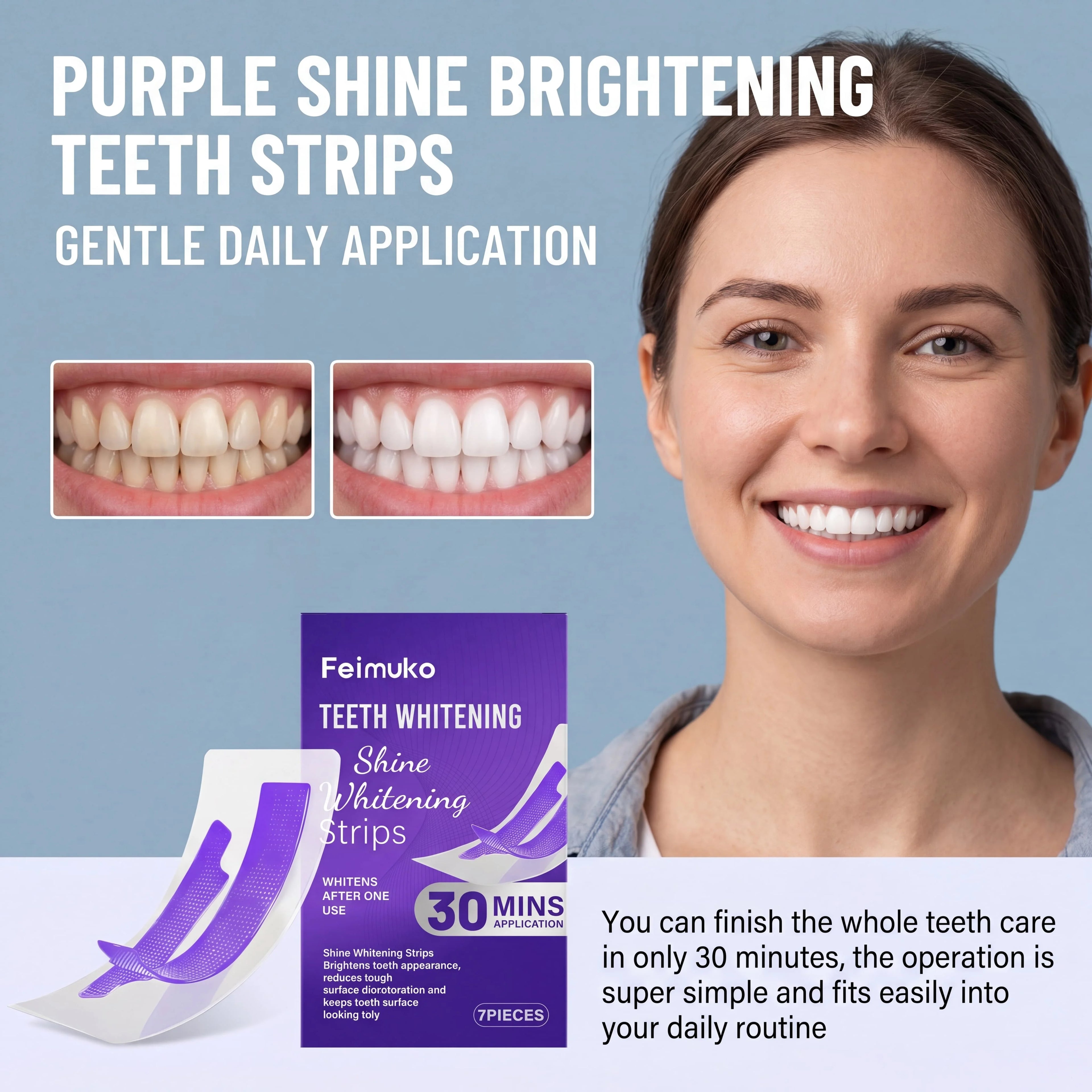 Purple Teeth Whitening Strips 30min Brighten Tooth Remove Plaque Stain Cleaning Oral Hygiene Strips Oasis Select