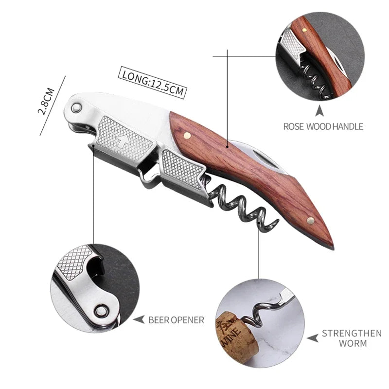 Professional Corkscrew Wine Key with Ergonomic Wood Grip Beer Bottle Opener Multifunction Beer Cap Bottle Opener Kitchen Tool Oasis Select