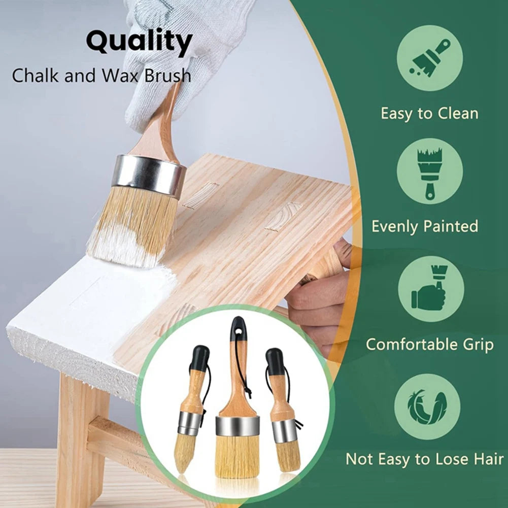 LIKE WISH 3 Pack Chalk Paint Brush, Wax Paint Brush, Chalk Paint Brushes For Wood, Round Paint Brushes For Painting Home Decor E Oasis Select