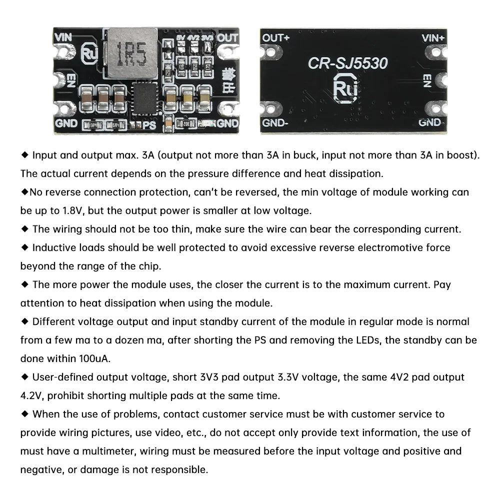DC-DC Boost Buck Module 1.8-5.5V to 3.3V 4.2V 5V 3A Adjustable Output Low Ripple Step Up Step Down Constant Voltage Module Oasis Select