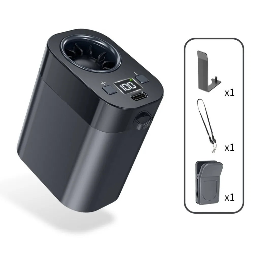 Portable Hand Free Waist Clip Fan Rechargeable Strong Airflow Hanging Neck Fan LED Display High-Speed Mini Electric Fan Working Oasis Select Grey