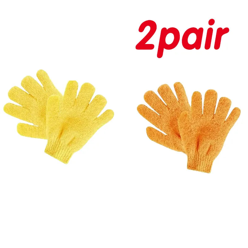 1/2pair Five Fingers Bath Gloves Household Shower Scrub Body Wash Children Home Supply Elastic Wipe Back Bathing Cleaning Gloves Oasis Select 2pairs yellow-orange
