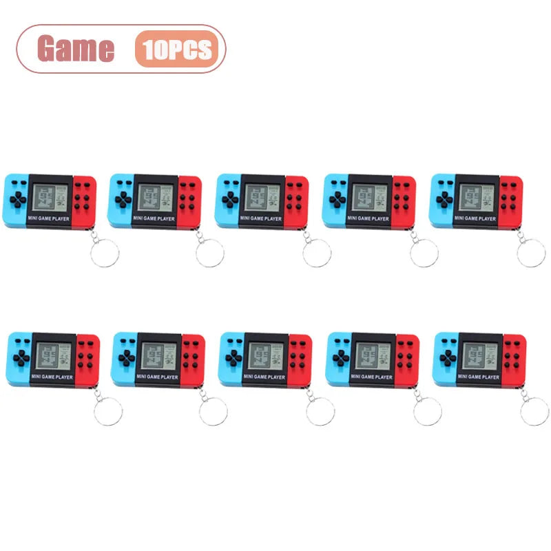 Mini Retro Tetris Game Console Keychain Classic Handheld Video Game Player with Key Ring Portable Pocket Toy for Adults Kids Oasis Select Game-10PCS