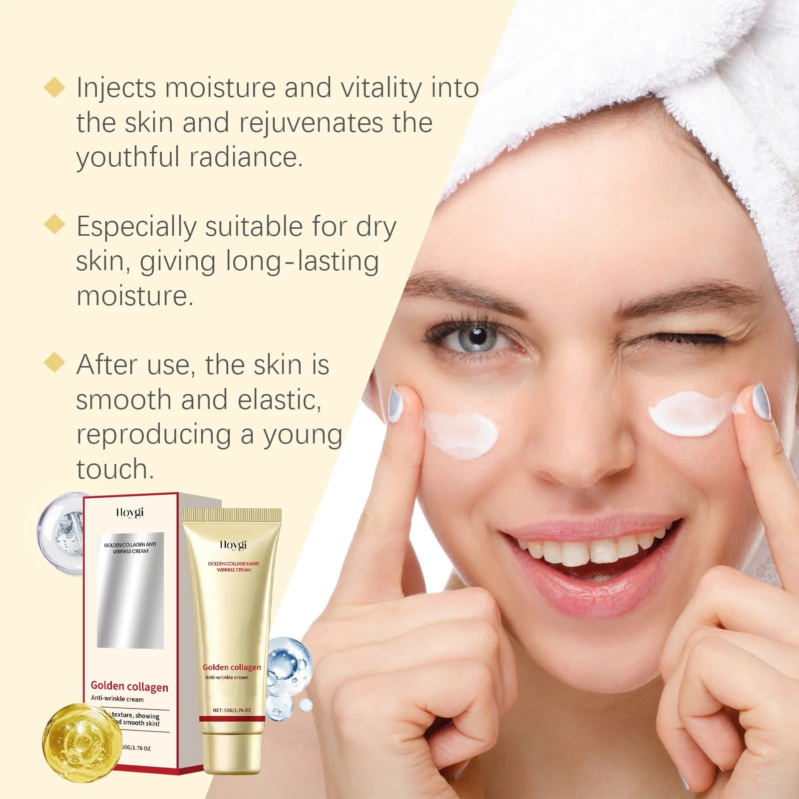 24k Gold Collagen Face Cream Lifting Firming Anti Wrinkle Fade Fine Lines Brightening Smooth Pores Hydrating Moisturizing Cream Oasis Select