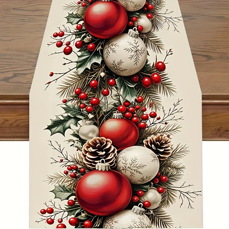 1pc Festive Christmas Table Runner - Polyester, Rectangular Holiday Table Decor for Home and Gift Giving, Christmas Decorations Oasis Select