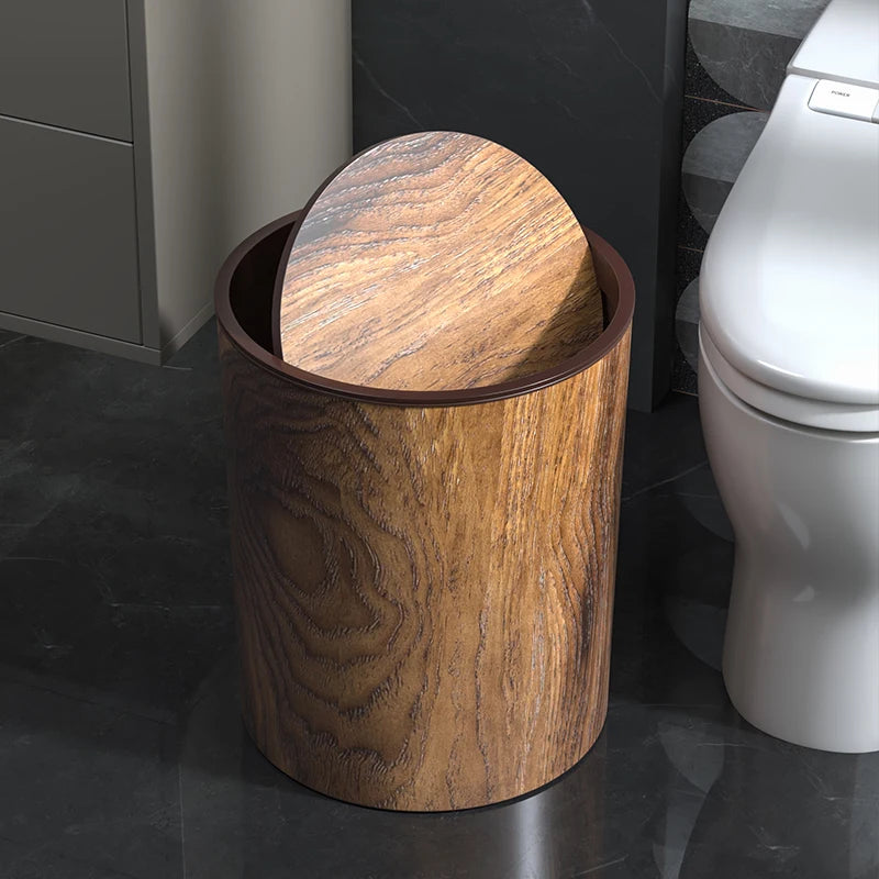 Retro imitation wood grain trash can household new large capacity living room kitchen office creative Chinese paper basket Oasis Select