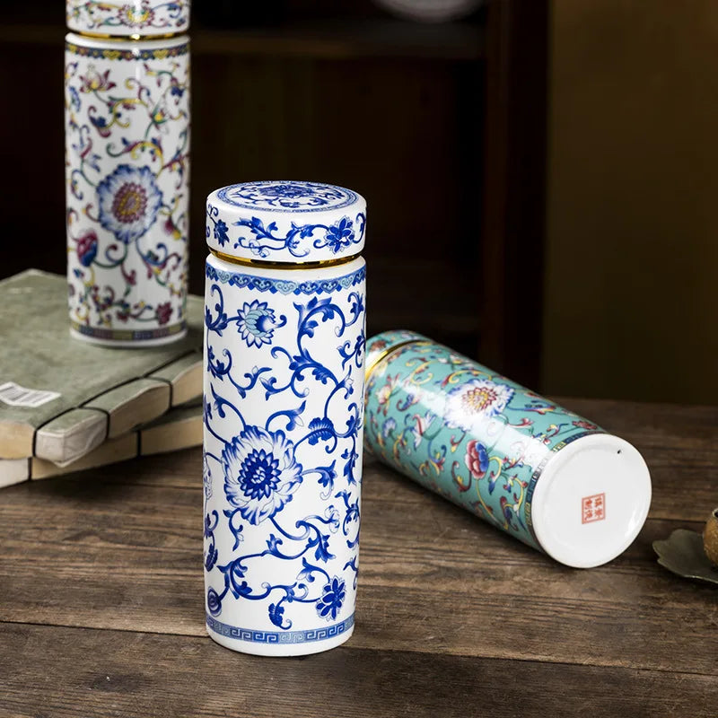 Double-layer 500ML Ceramic Cups Enamel Thermos for Tea High-temperature Home Office Resistant Cups with Lids Portable Travel Mug Oasis Select