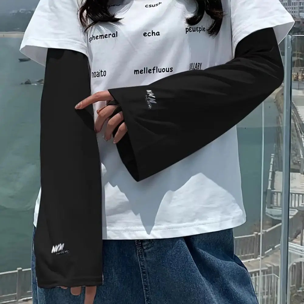1 Pair Lightweight Sun Protection Arm Covers Loose Fit Cool Ice Silk Arm Guard Cuff Polyester Solid Color Ice Sleeve Oasis Select