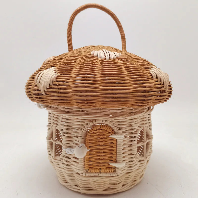 Acorn Handbag Handmade Rattan Mushroom Storage Box Children's Toy Basket Woven Storage Basket Photography Props Oasis Select D 25x26x26cm