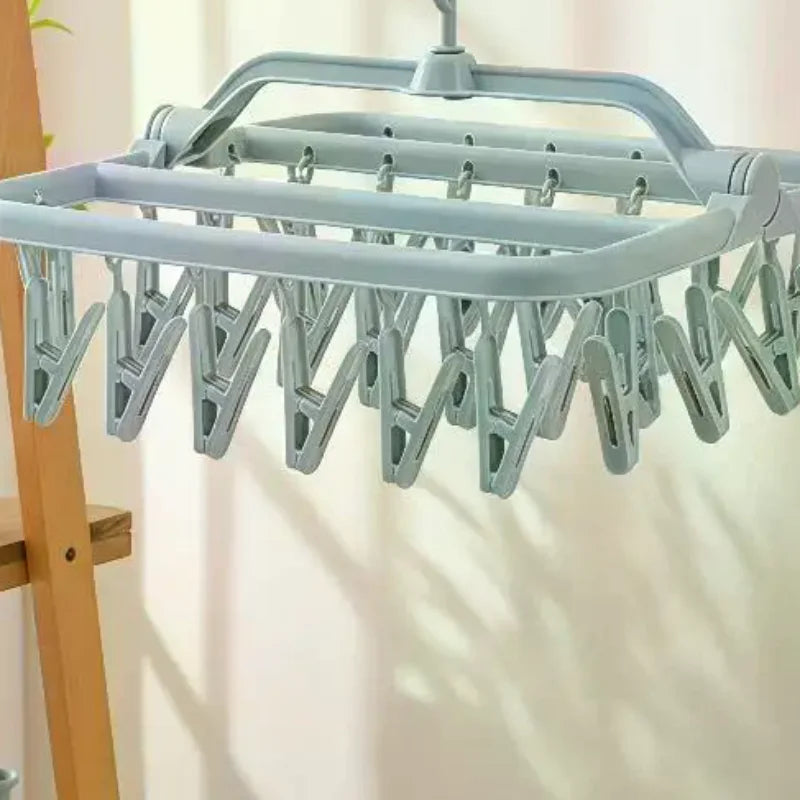 Foldable Laundry Drying Rack 32 Clips 360 Rotating Hook Lightweight Portable for Dorm Home Travel Small Garments Drying Oasis Select