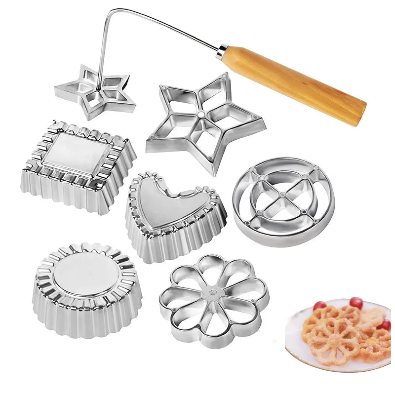 Cast Rosette Iron Mold Set 2/4/7Pcs Bunuelos Mold With Handle Timbale Pastry Tools Achappam Cookie Maker Oasis Select