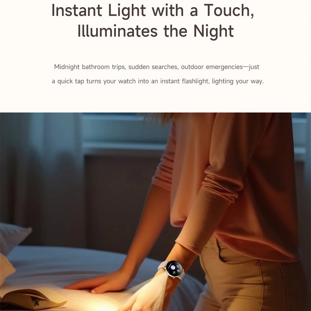 Smartwatch Waterproof Flashlight Luxury Women AMOLED Screen Blue Tooth Call Smart Watches Lady Heart Rate Health Voice Assistant Oasis Select