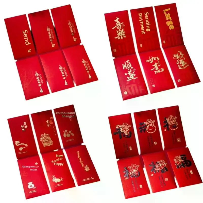 6 Pcs Chinese New Year Red Envelope Best Wishes Chinese Style Hot Stamping Bronzing Red Pocket Wedding Party Decorations Oasis Select