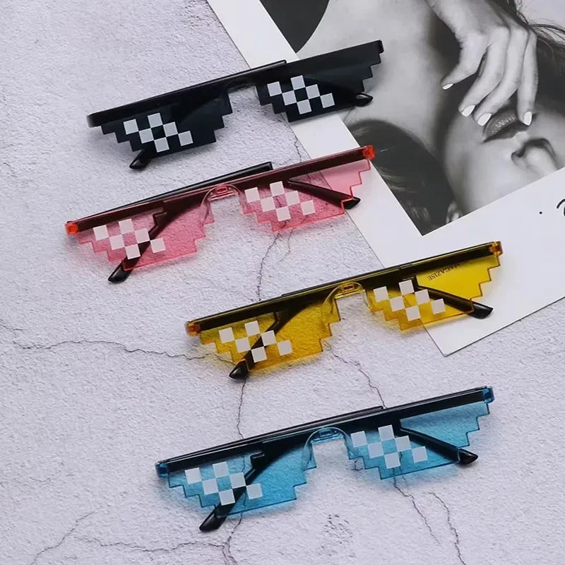 1-6PCS NEW Design Funny Mosaic Sunglasses Thug Life Sun Glasses Pixel Black Retro Gamer Robot Sunglasses Birthday Party Cosplay Oasis Select