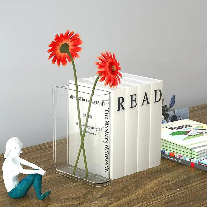 Clear Book Vase Aesthetic Acrylic Vase Unique Flower Vase For Cute Bookshelf Decor Modern Style Vase Room Decor Floral Container Oasis Select