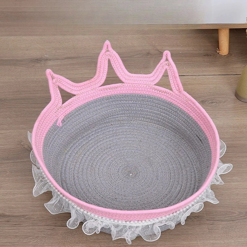 New Princess Style Woven Cat Bed, Four Season Universal, Lace Decor, Scratch Resistant, Washable Pet Nest for Warmth Oasis Select