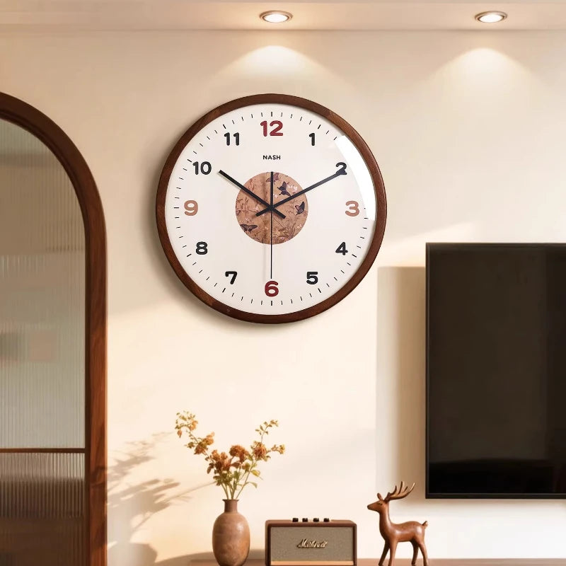 Middle Ancient Style Solid Wood Wall Clock Silent Living Room Retro Simple Creative Grand Clock Hanging on The Wall Oasis Select