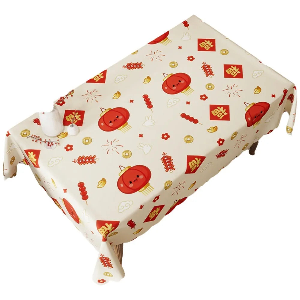 Waterproof New Year Tablecloth Stain Resistant Washable Table Cover Cartoon Light Luxury Decorative Tablecloth Oasis Select 100x140CM-Style C