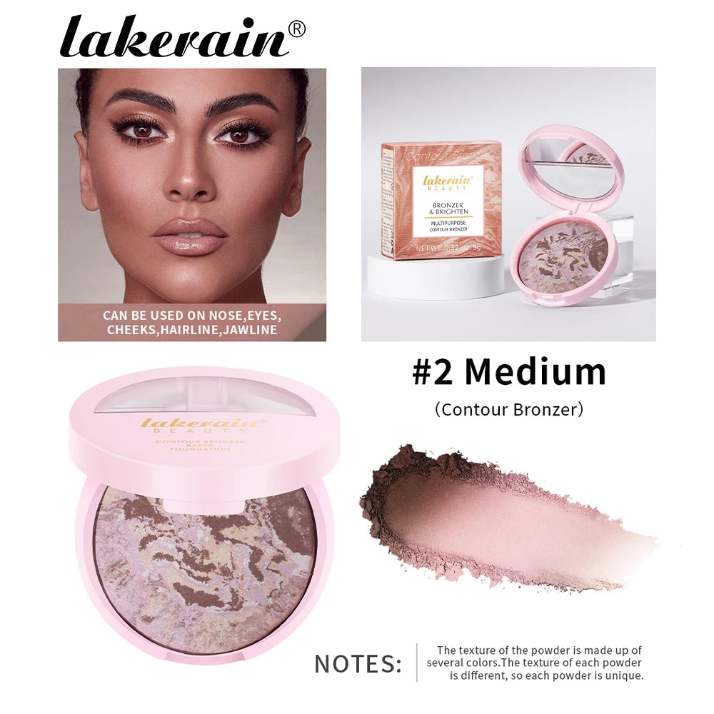 Baked Powder Foundation Oil Control Setting Makeup Pressed Powder Cake Bronzer Glow Face Contouring Shimmer Contour Oasis Select color 2 bronzer
