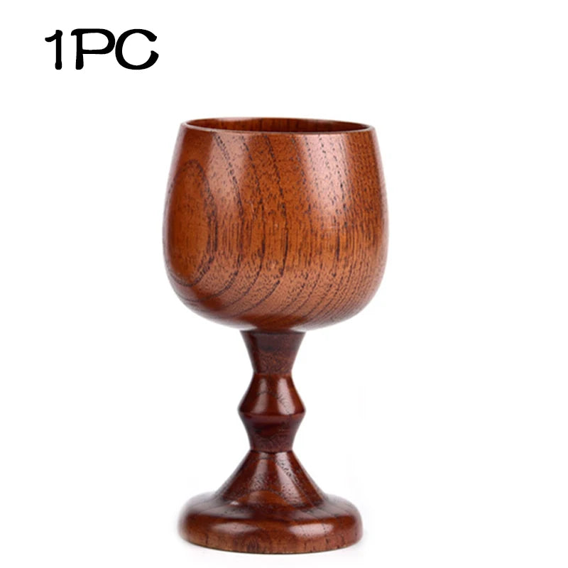 Handmade Natural Spruce wood Goblet Cup Environmental Classical Wine Glass Round Red Wine Teapcup Solid Wooden Goblets Drinkware Oasis Select 1PC 101-200ml
