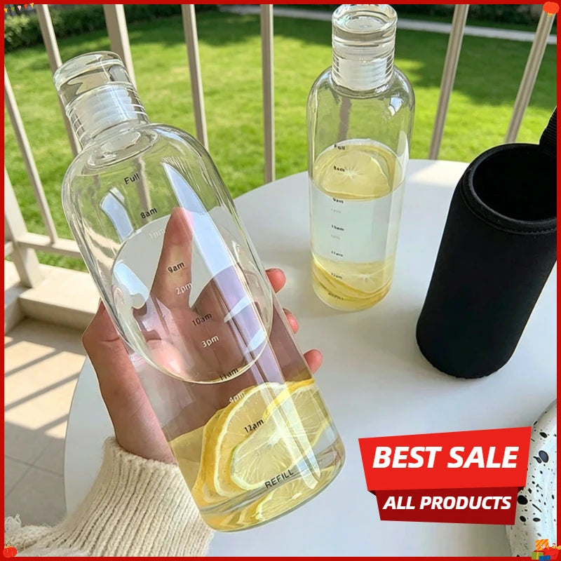 Transparent Plastic Water Bottle with Time Scale Large Capacity Leakproof Drink Bottle Drop-resistant Drink Cup For Sport Travel Oasis Select