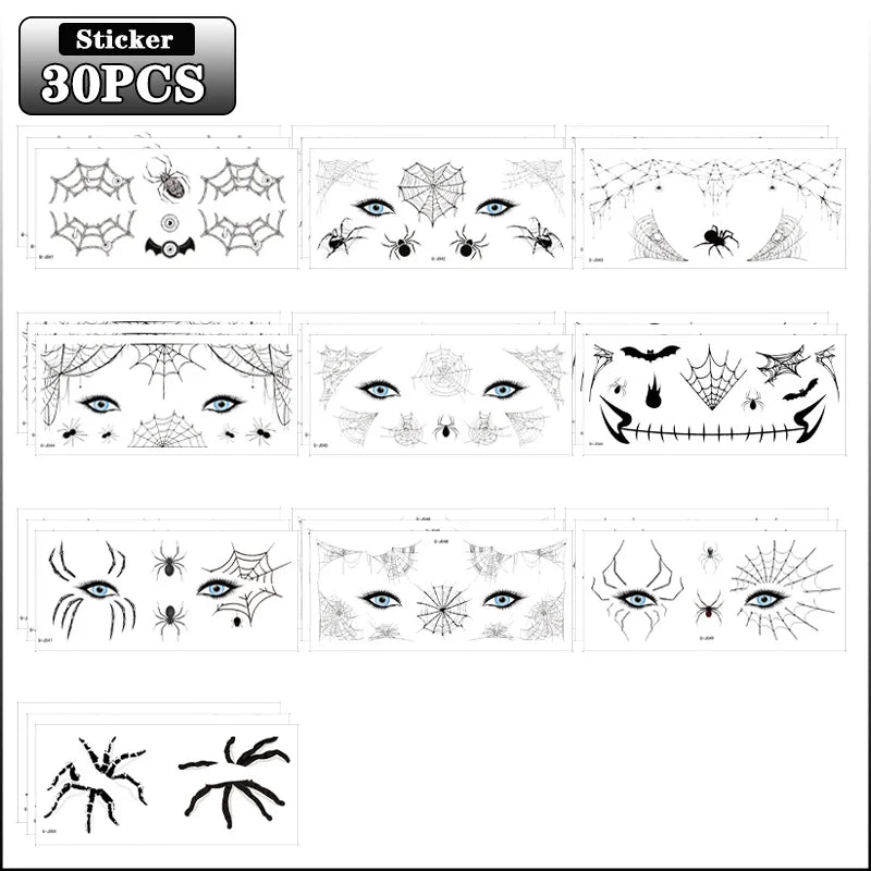 10-100PCS Halloween Spider Face Temporary Tattoo Stickers Black Bat Scary Fake Body Art for Kids Adults One Time Use Waterproof Oasis Select 30PCS