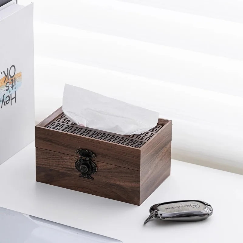 Stylish Wooden Tissue Box with Patterned Lid Traditional Home Decor Container Perfect for Living Room Enthusiasts Oasis Select