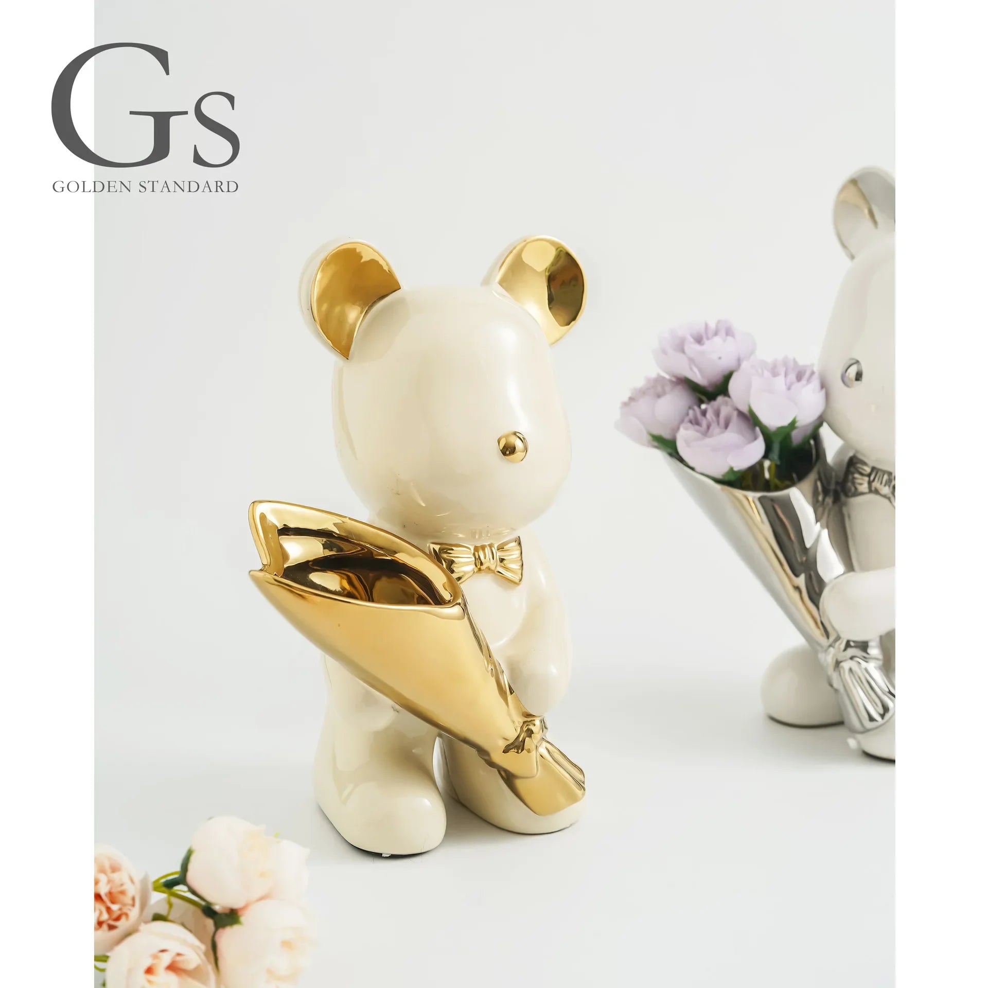 Ceramic Violent Bear Ornament Living Room Simulation Flower Bouquet Bear Tide Play Arts and Crafts Home Starter TV Cabinet Oasis Select