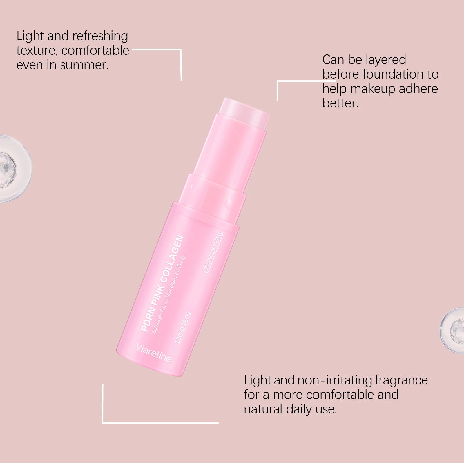 Pink lightweight moisturizing stick, nourishes and hydrates to care for dry facial and neck skin, texture is delicate, smooth, a Oasis Select