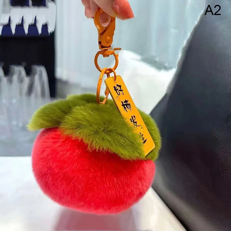 "Good Persimmon Happens" Plush Persimmon Keychain Cute Fruit Bag Charm Pendant for Backpack Gift Lucky Charm Pendant Oasis Select A2